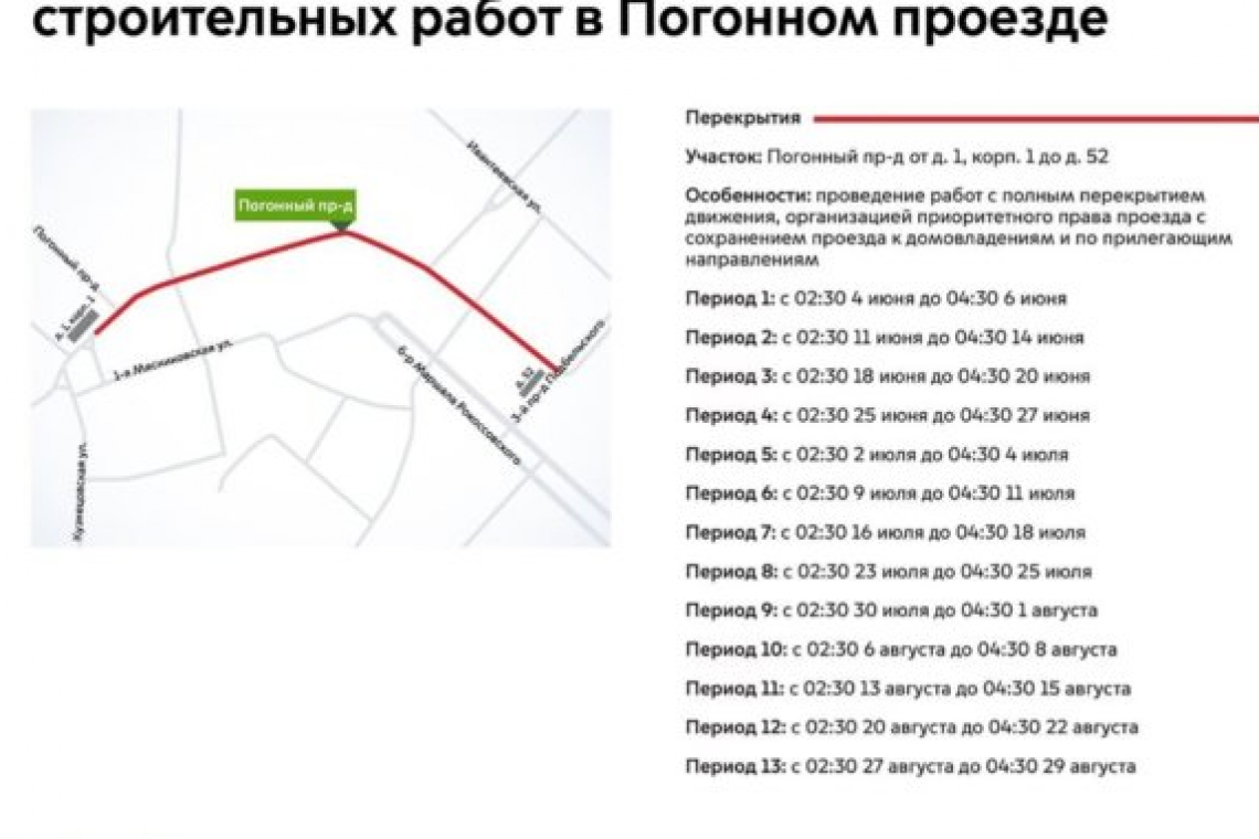На участке СВХ ограничат движение до конца лета, а в районе Богородское перекроют участок Погонного проезда