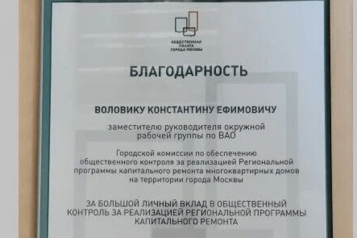 Константину Воловику вручили благодарность Общественной палаты